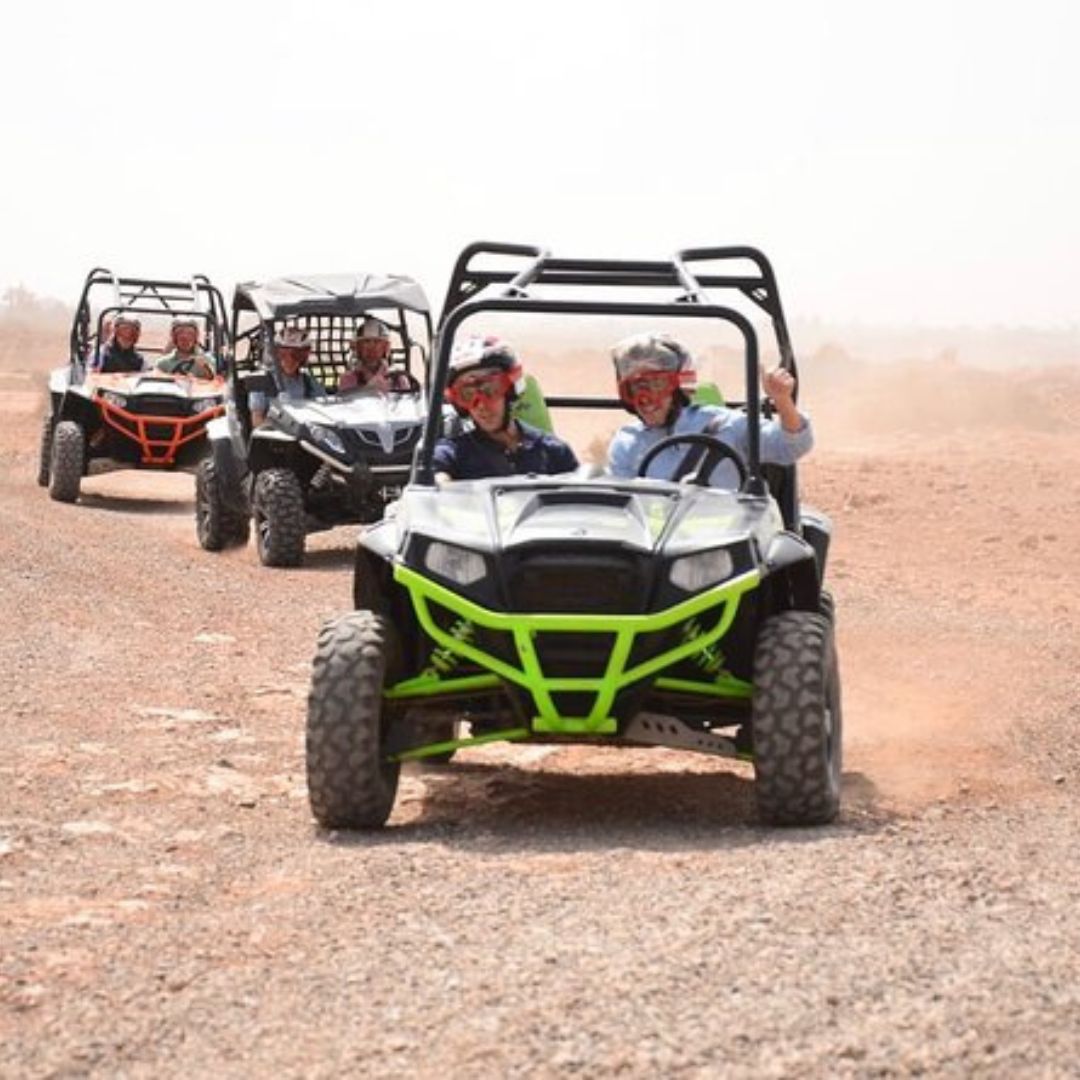 Buggy riding through the rugged terrain of Agafay Desert