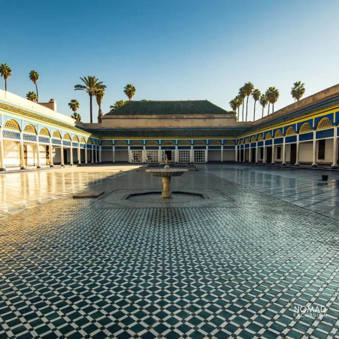 Intricate Moroccan architecture and lush gardens at Bahia Palace in Marrakech